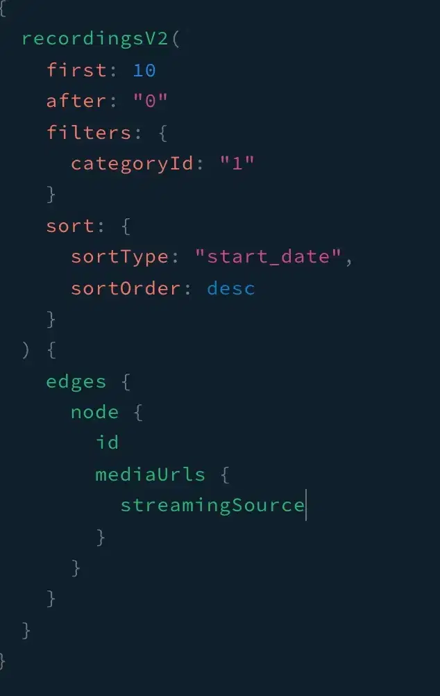 GraphQL recordings query example
