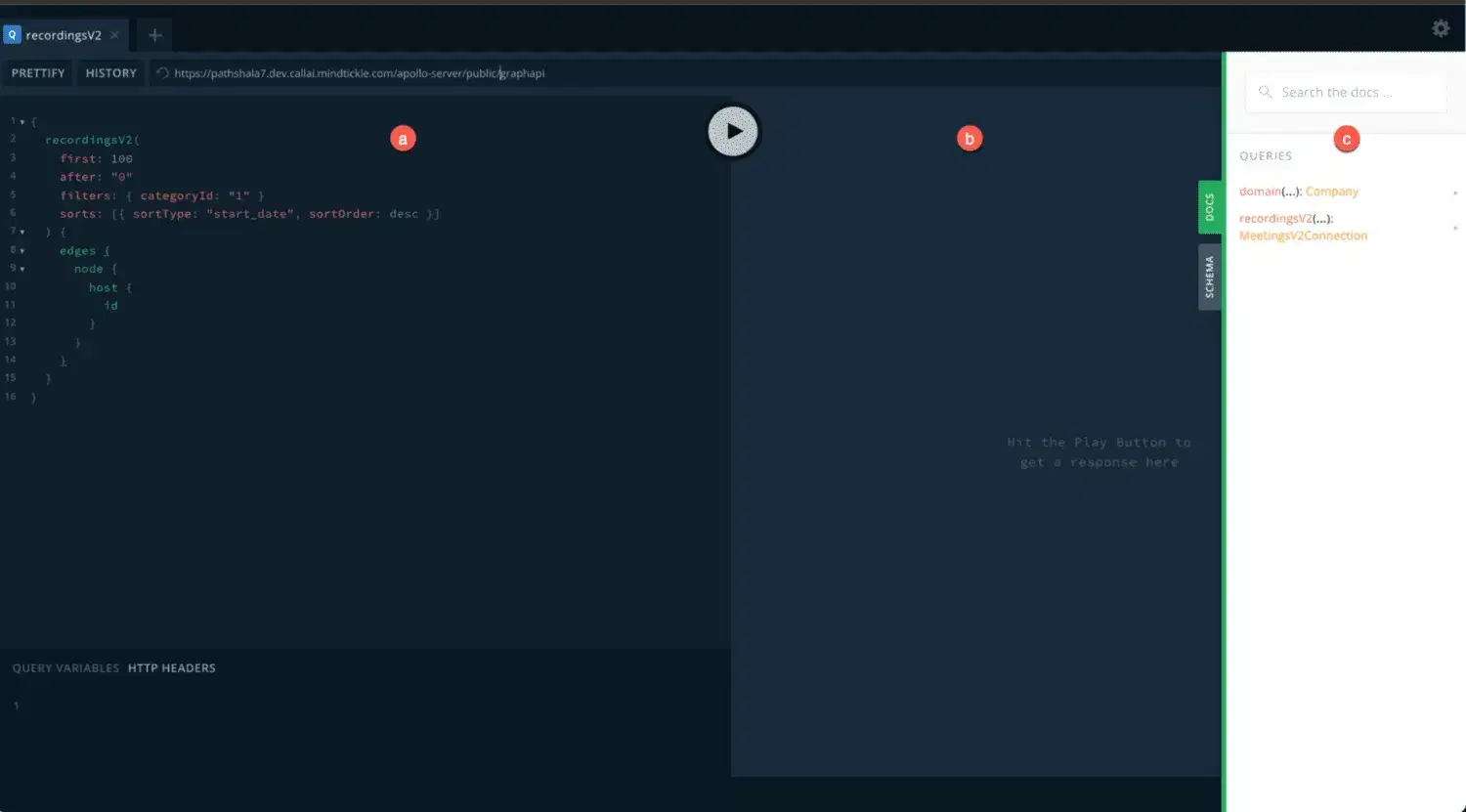 GraphQL playground interface