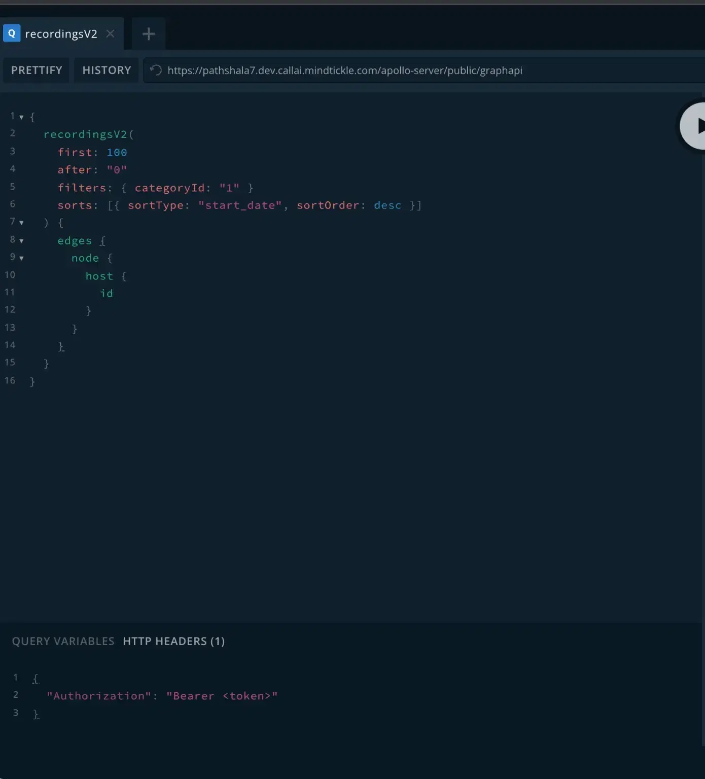 GraphQL header section