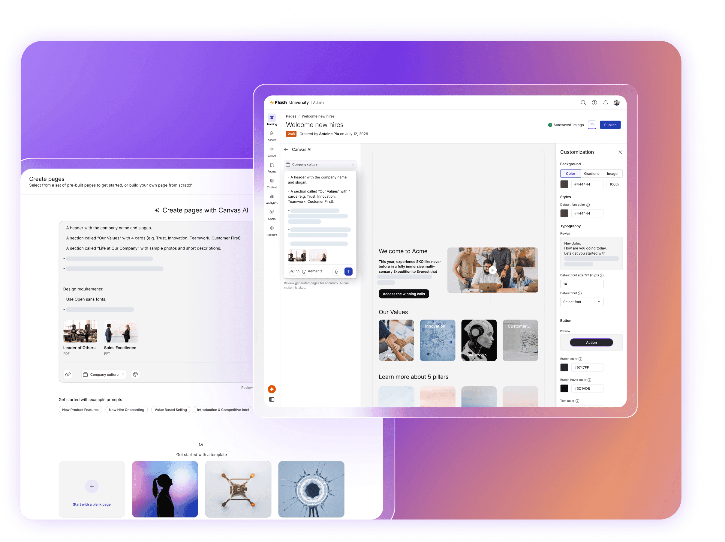 <gradient>Create branded visually rich learning site pages</gradient> with contextual content using AI