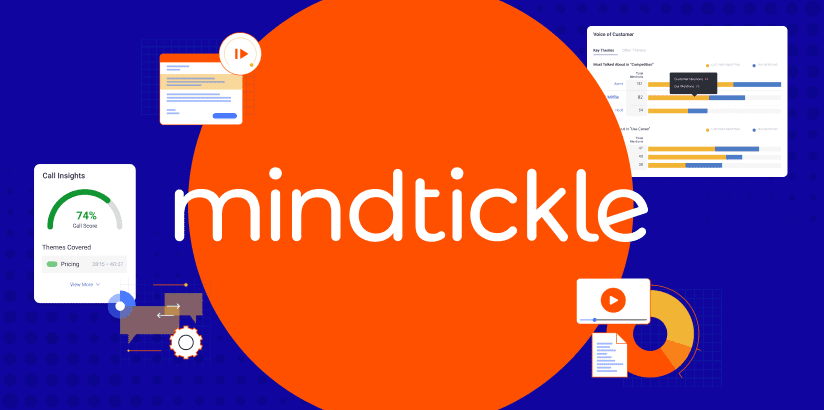 Mindtickle logo with screenshots of conversation intelligence tools